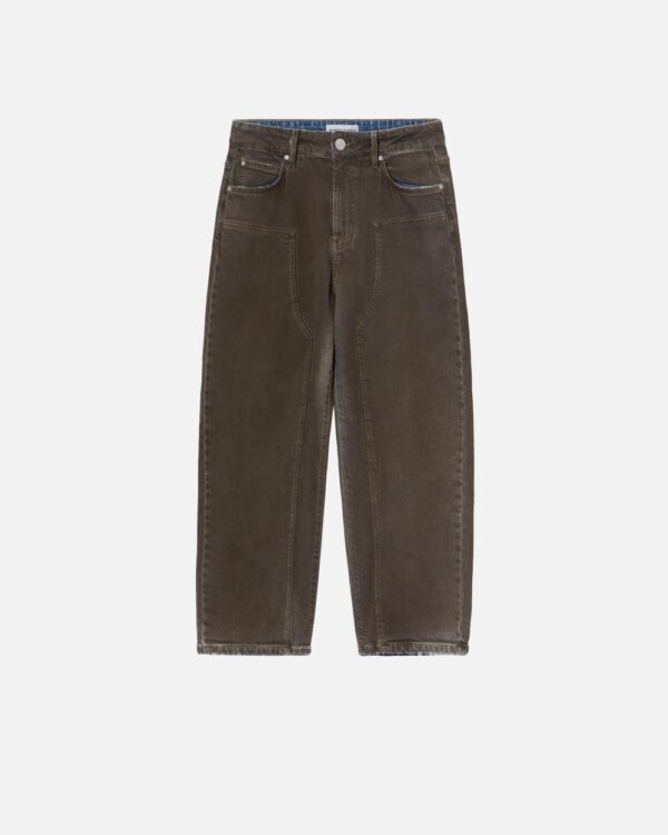 Jeans larghi in denim spray marrone marrone e nero