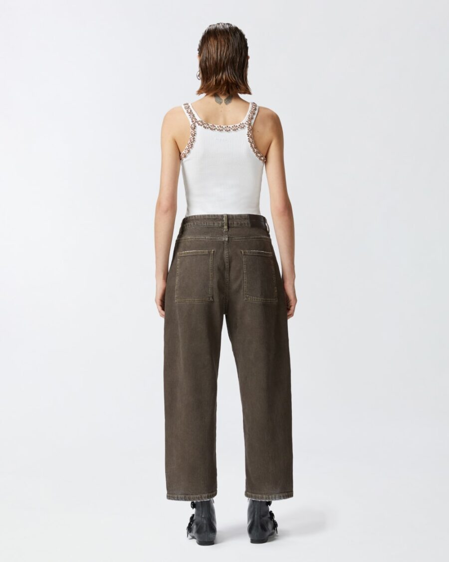 Jeans larghi in denim spray marrone - immagine 5