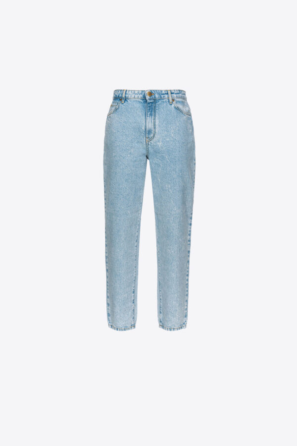 Jeans mom-fit denim ocean blue lavaggio marmorizzato