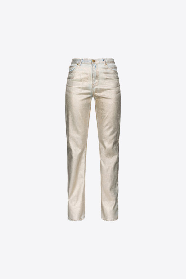 Jeans straight shining denim oro metallico chiaro