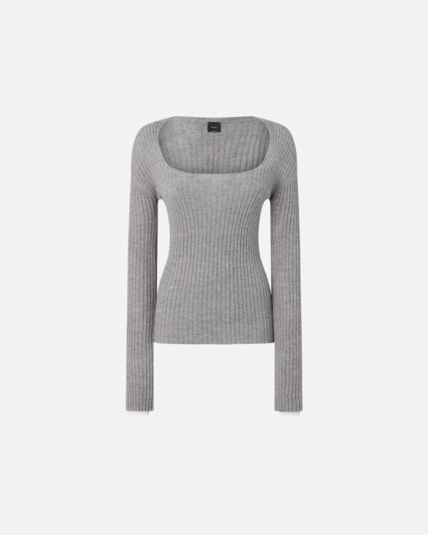 Maglia a costine in lana e cachemire grigio e bianco