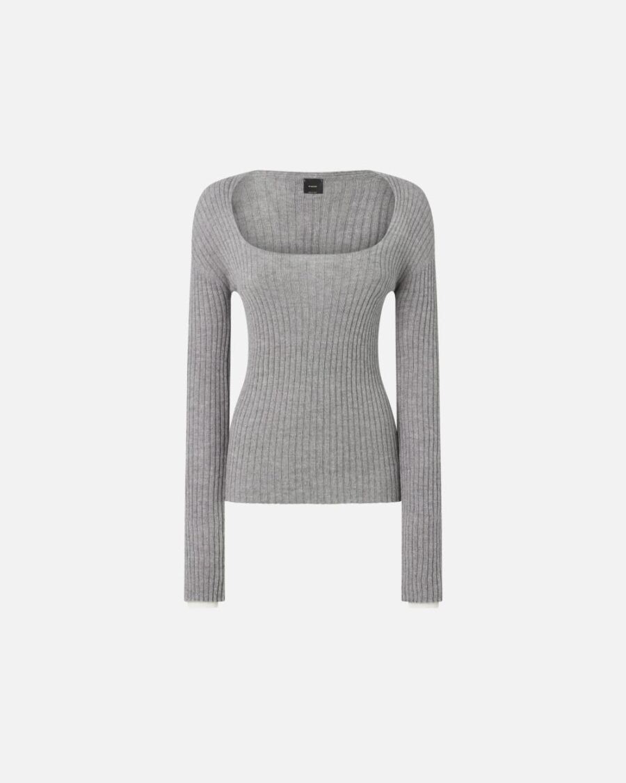 Ribbed wool and cashmere sweater grigio e bianco