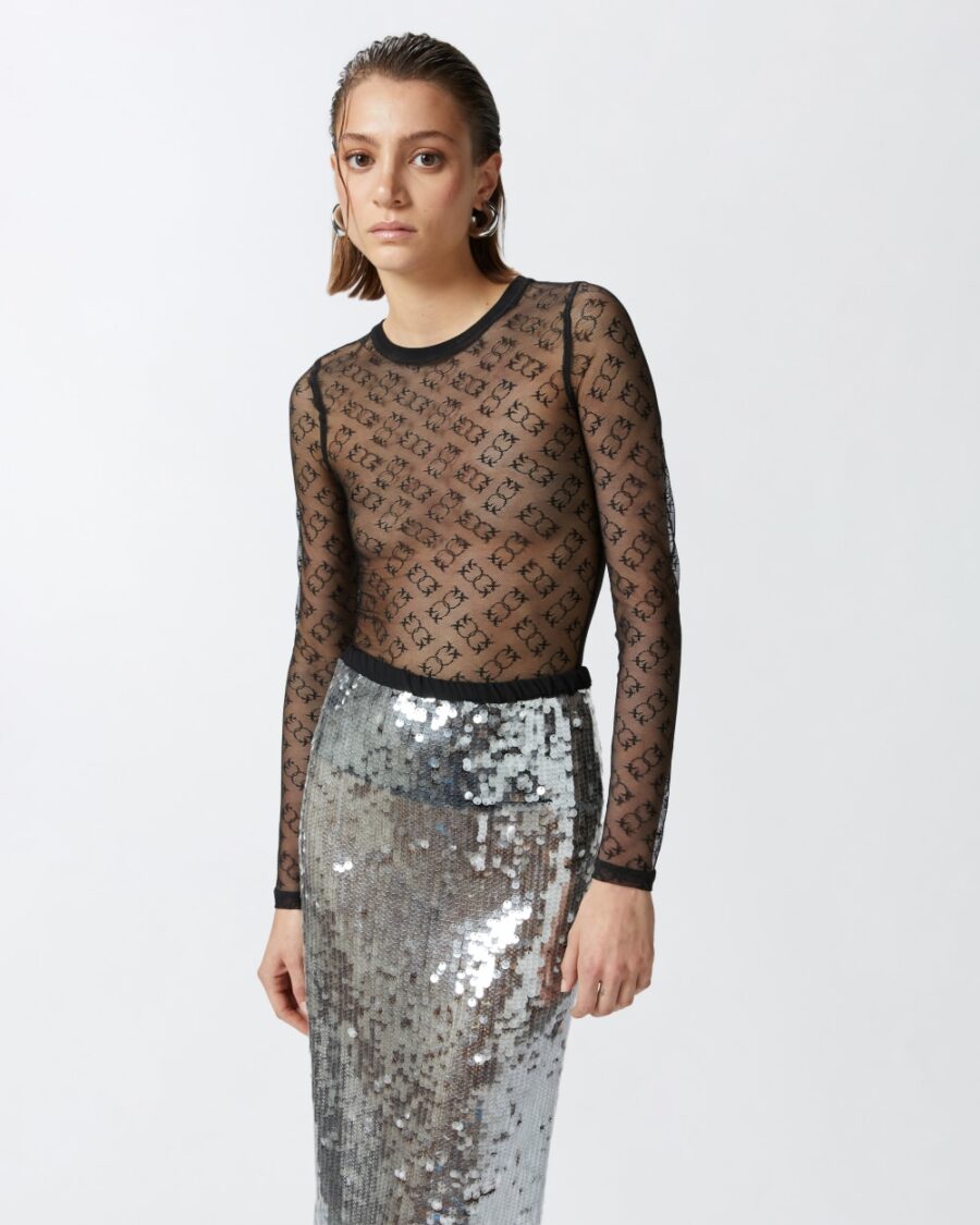 Maglia a maniche lunghe in pizzo trasparente Monogram - immagine 4