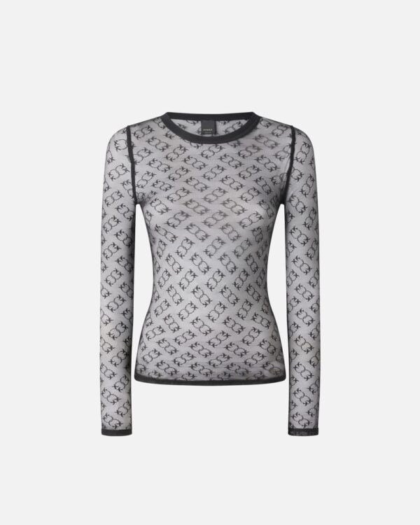 Maglia a maniche lunghe in pizzo trasparente Monogram nero limousine