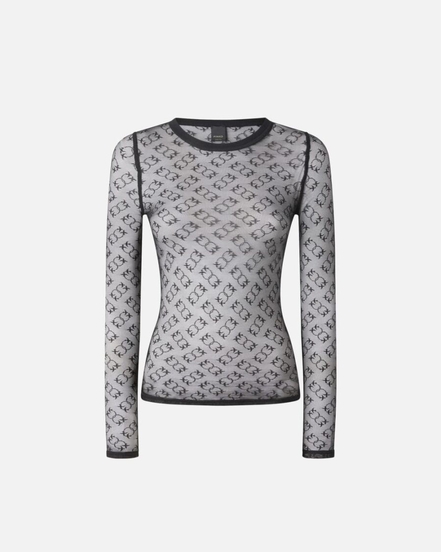 Maglia a maniche lunghe in pizzo trasparente Monogram nero limousine