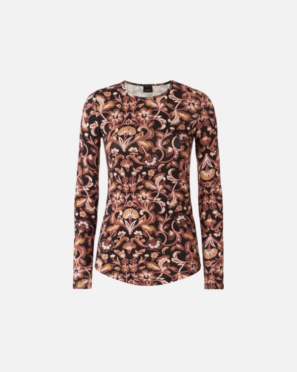 Maglia a maniche lunghe stampa floreale mult.marrone e beige