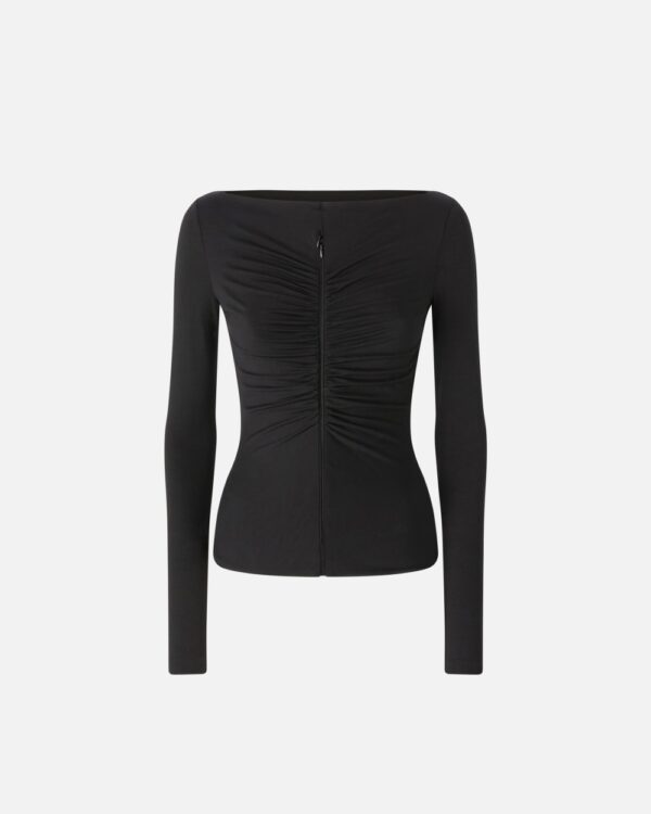 Maglia aderente con zip e arriccio davanti nero limousine