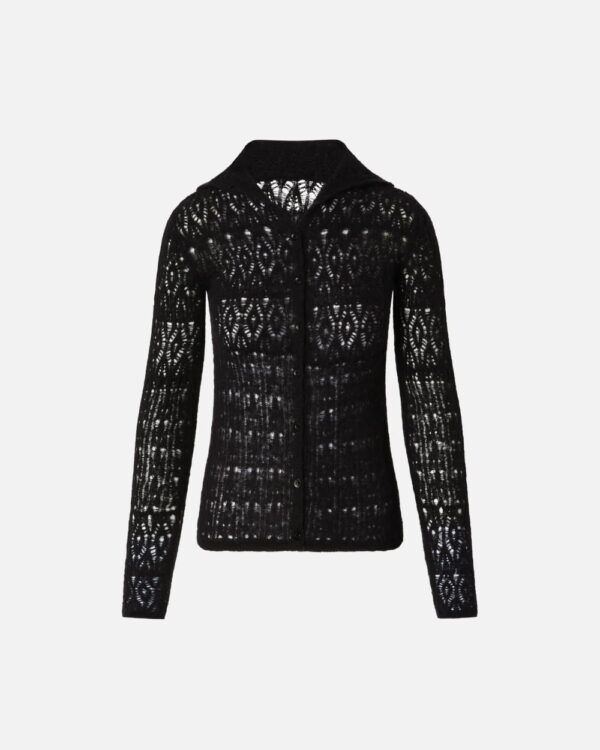 Maglia aderente traforata con bottoni nero limousine