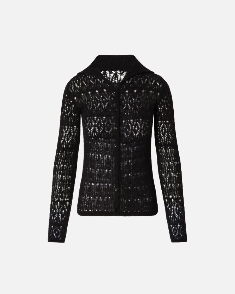 Maglia aderente traforata con bottoni nero limousine