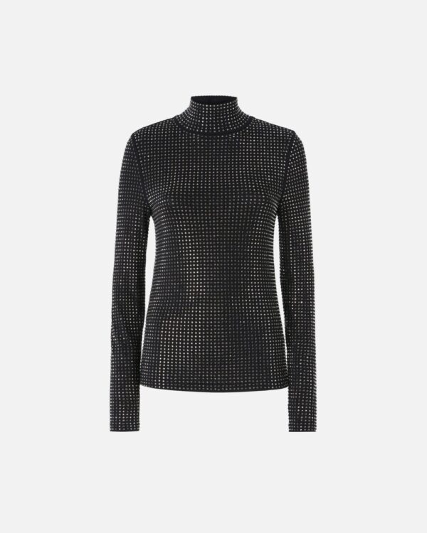 Maglia collo alto in jersey full strass nero limousine