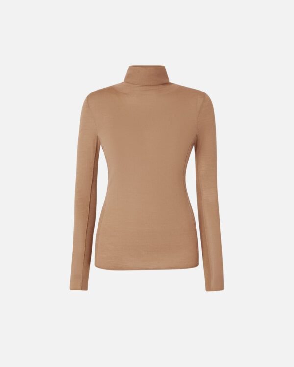 Maglia dolcevita in lana e seta beige  e  asinello