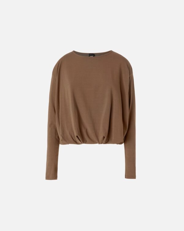 Draped flowing jersey sweater terra scuro