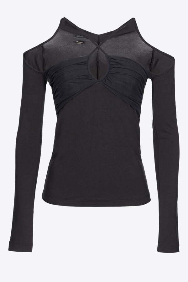 Maglia in jersey e tulle nero limousine
