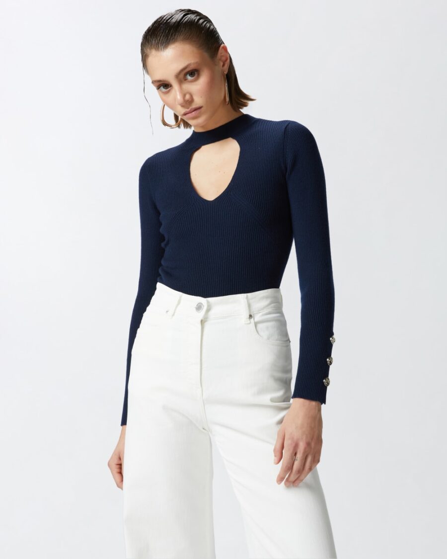 Maglia in lana a costine blu marino cupo
