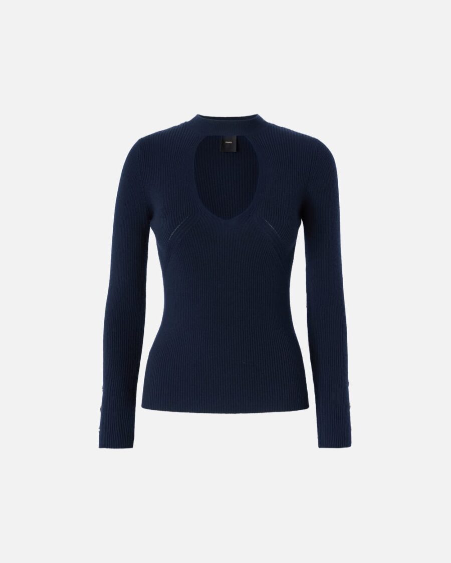 Ribbed wool sweater blu marino cupo