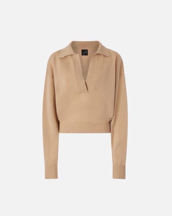 Maglia in misto cachemire con scollo a V beige curry