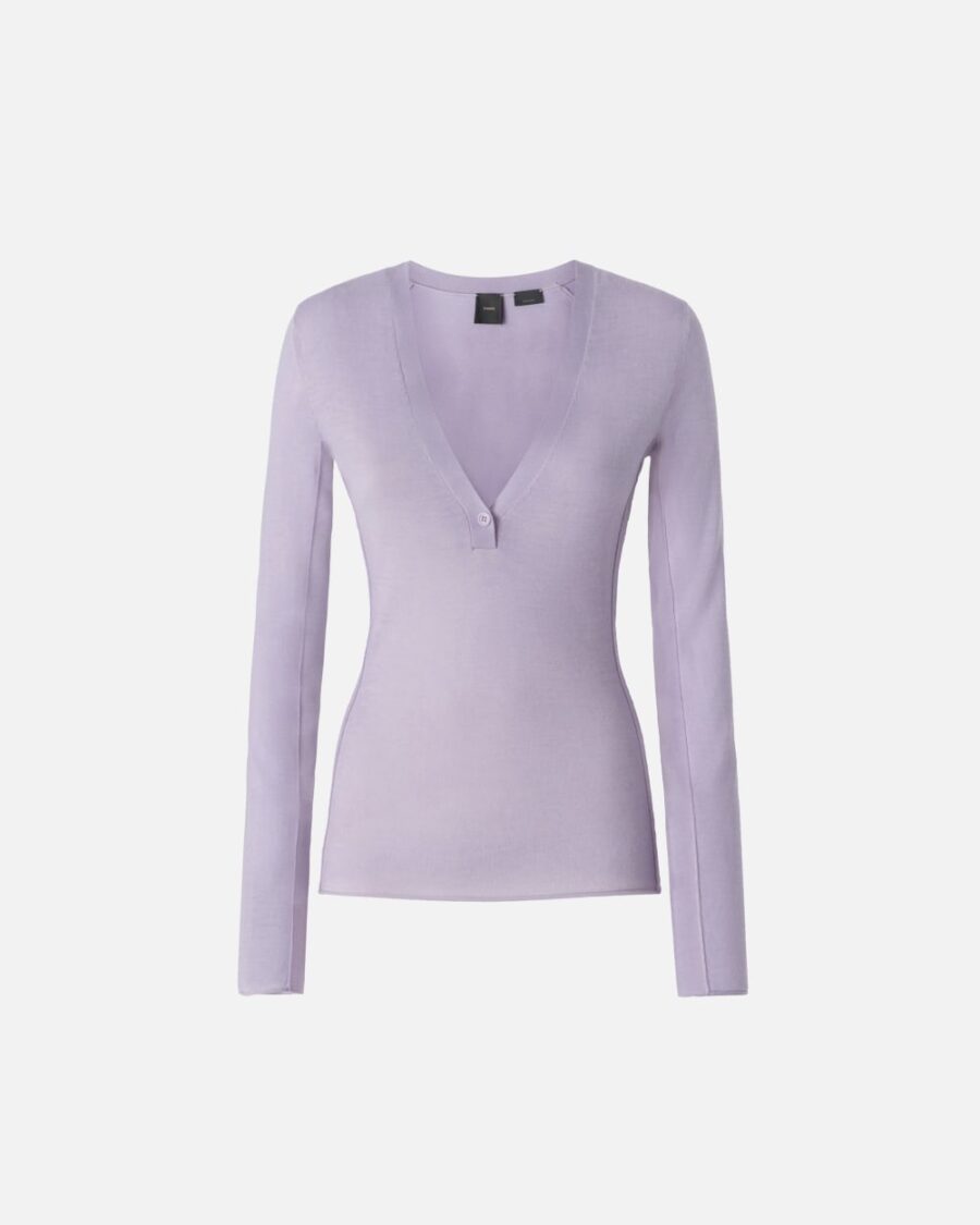 Maglia leggera in lana e seta con scollo a V light lavander