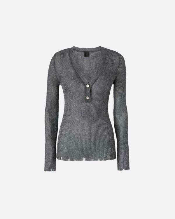 Maglia leggera maniche lunghe a costine grigio e argento