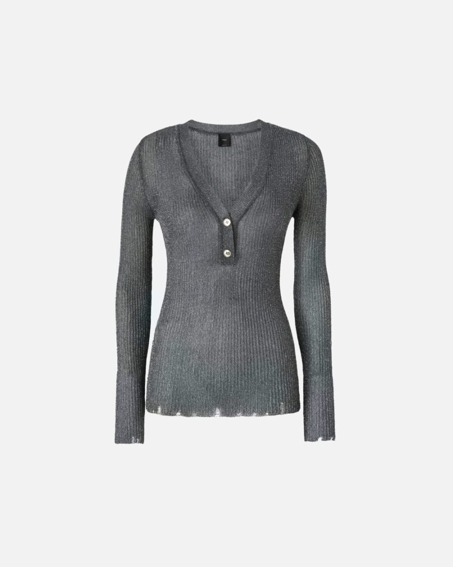 Lightweight long-sleeved ribbed sweater grigio e argento