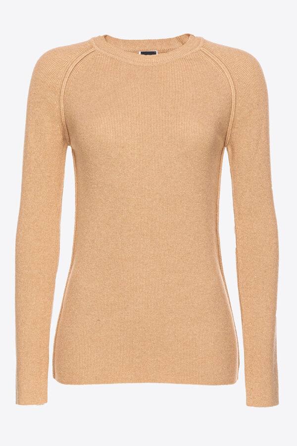 Maglia maniche lunghe a costine beige tannino