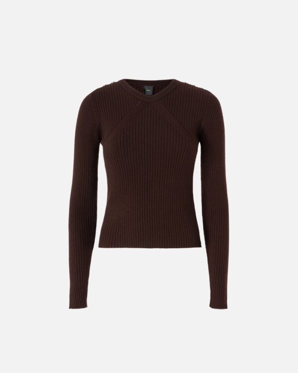Maglia maniche lunghe lana a costine marrone