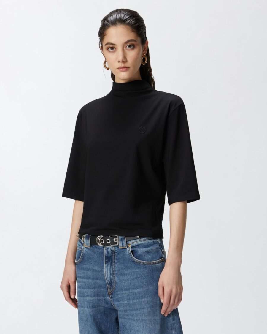 Maglia maniche tre quarti con ricamo logo nero limousine