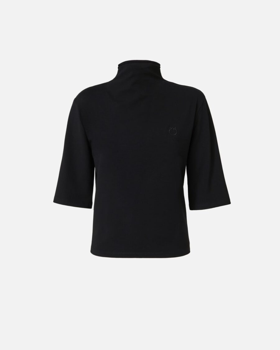 Three-quarter-sleeved shirt with logo embroidery nero limousine