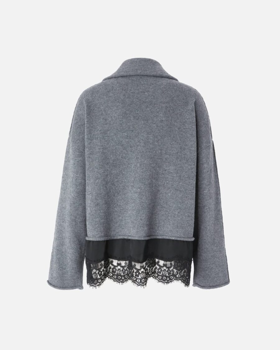 Maglia misto cachemire con zip e pizzo al fondo - immagine 2