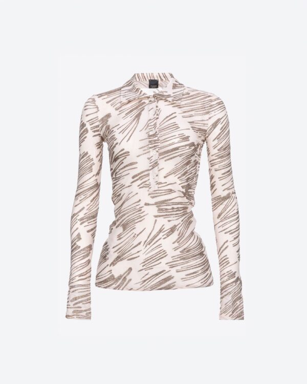Glitter print long-sleeved polo shirt nudo e multicolor