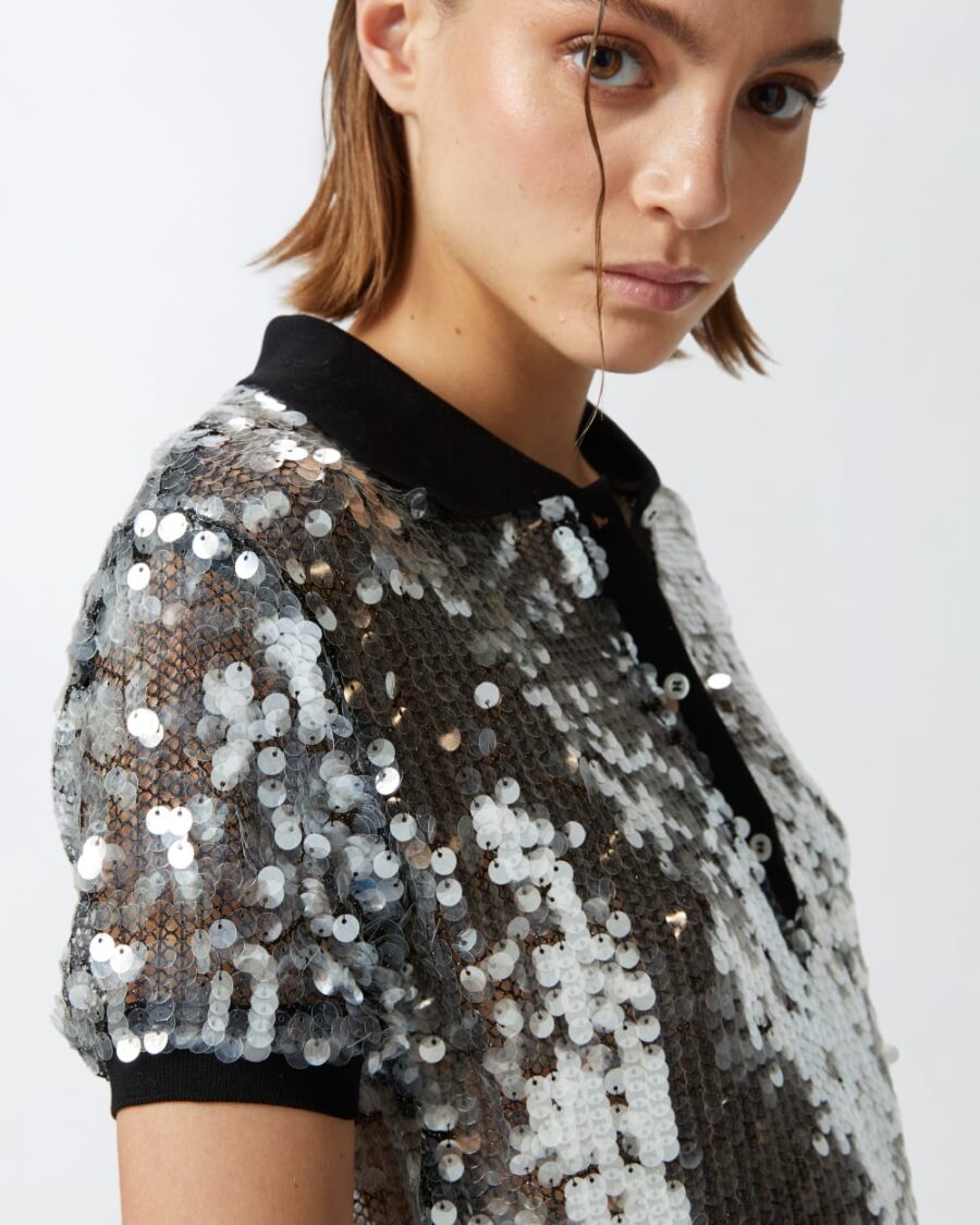 Maglia polo in paillettes semitrasparenti - immagine 6