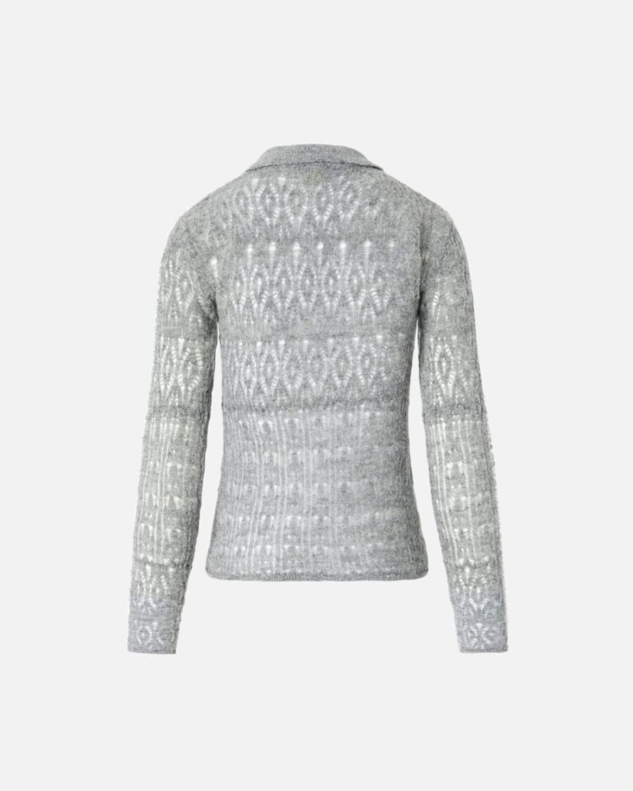 Long-sleeved lace-effect polo-shirt - Image 2