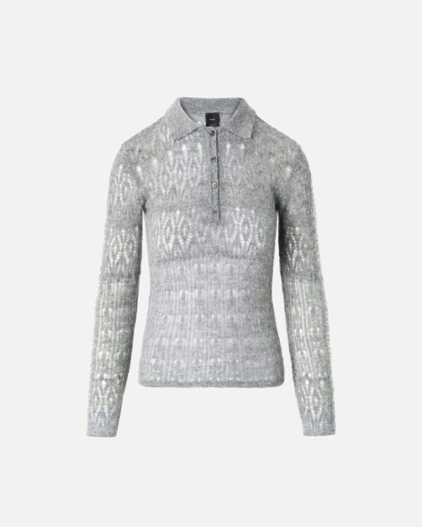 Maglia polo maniche lunghe effetto pizzo grigio asfalto