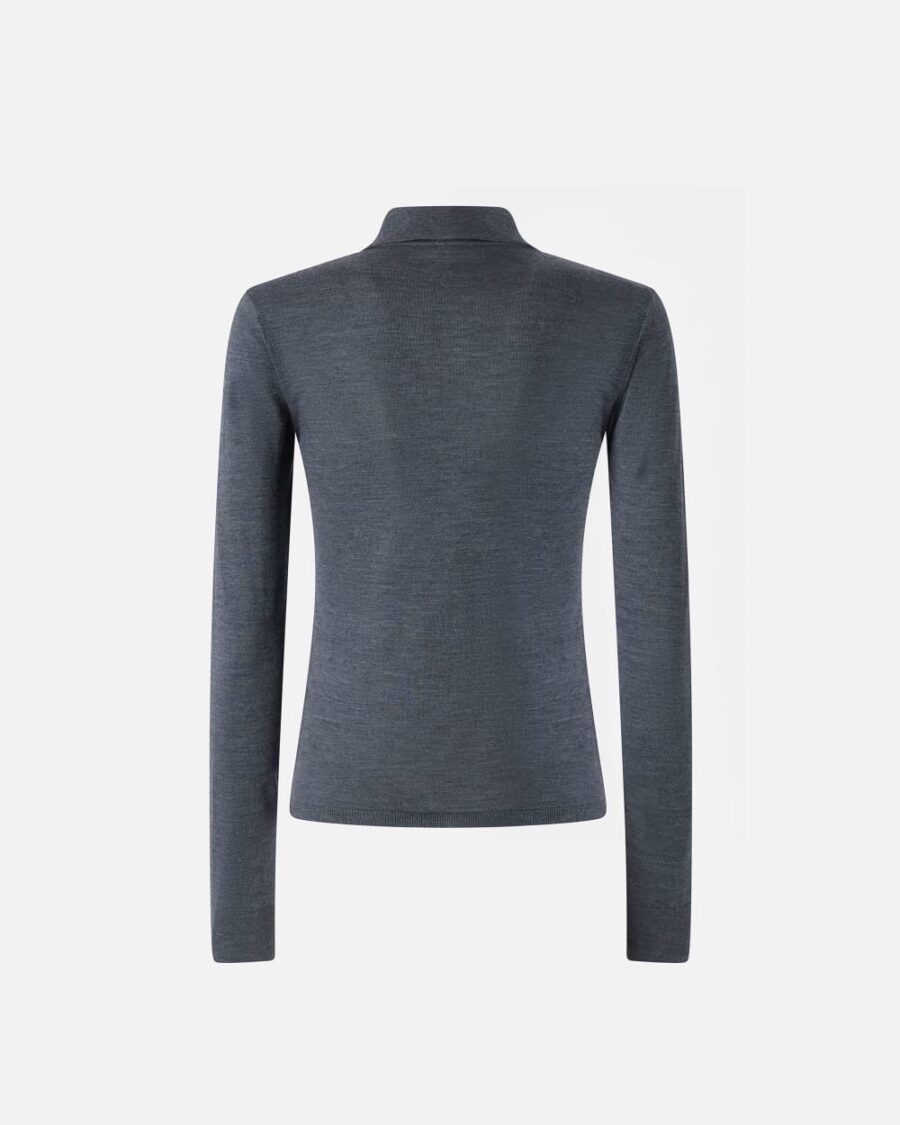 Long-sleeved polo sweater in extra-fine wool - Image 2