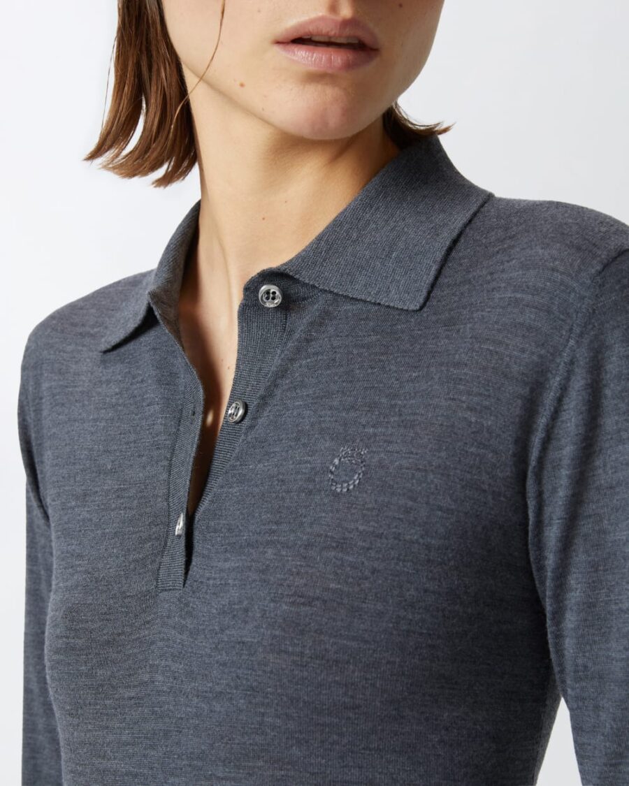 Long-sleeved polo sweater in extra-fine wool - Image 6