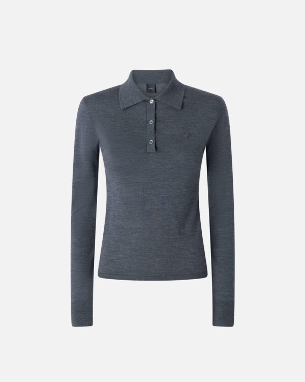 Long-sleeved polo sweater in extra-fine wool grigio pioggerella