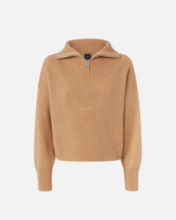 Ribbed jumper with zip neck beige tannino