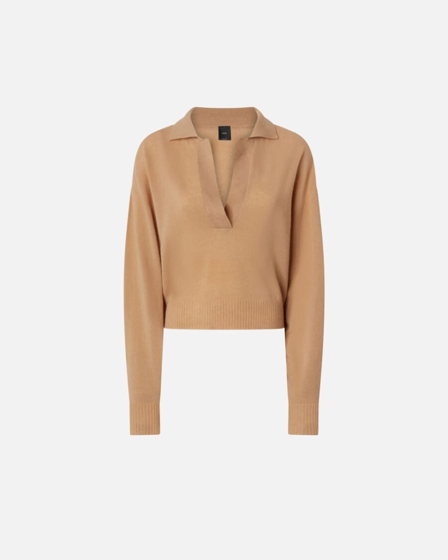 Maglioncino corto in misto cachemire con colletto beige toupe caldo