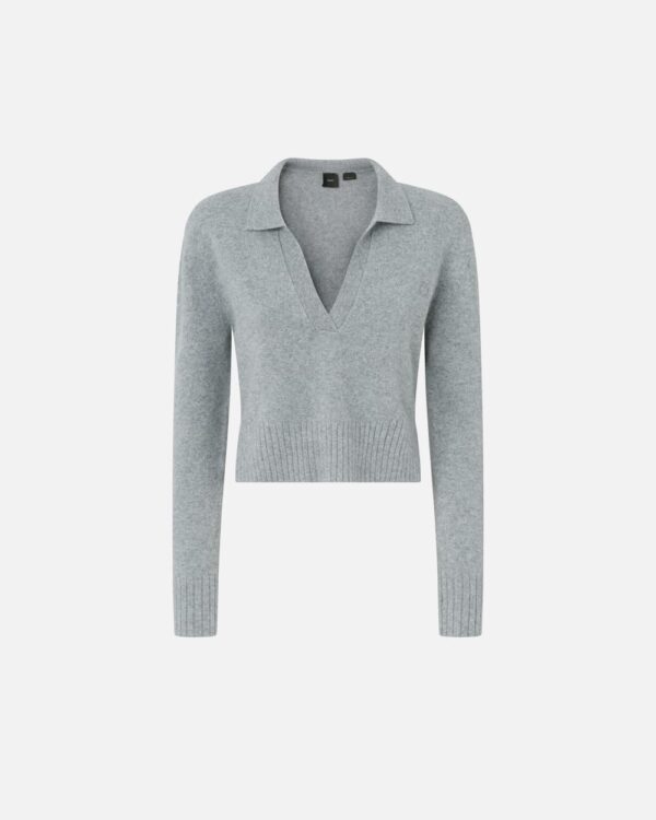 Short cashmere-blend sweater with collar grigio pioggerella