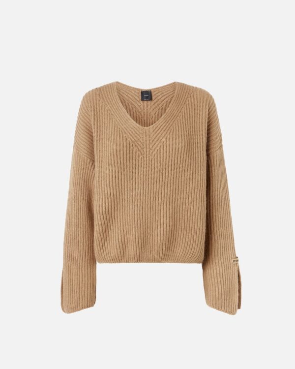 Maglioncino costa inglese scollo a V beige  e  asinello