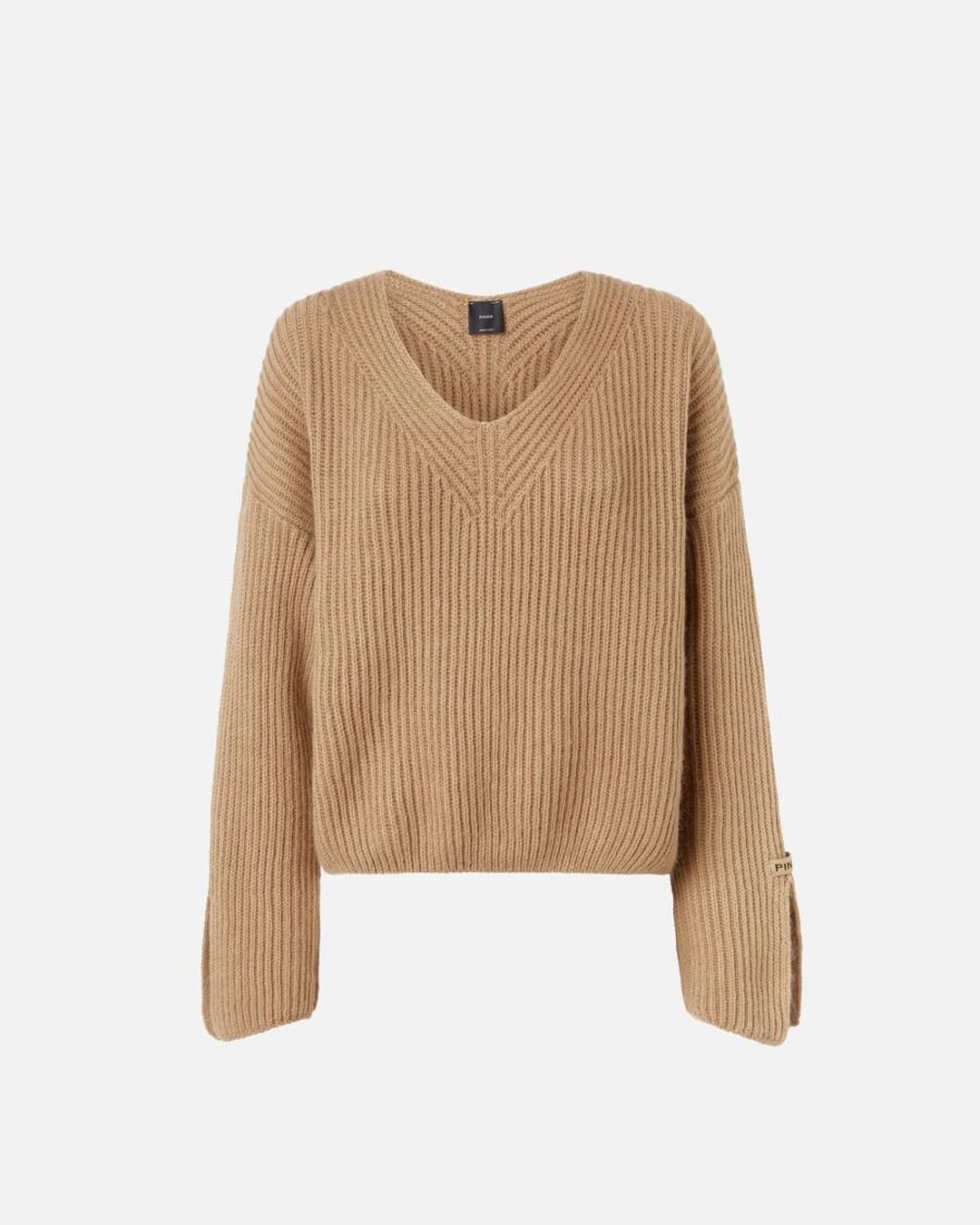 V-neck rib jumper beige  e  asinello