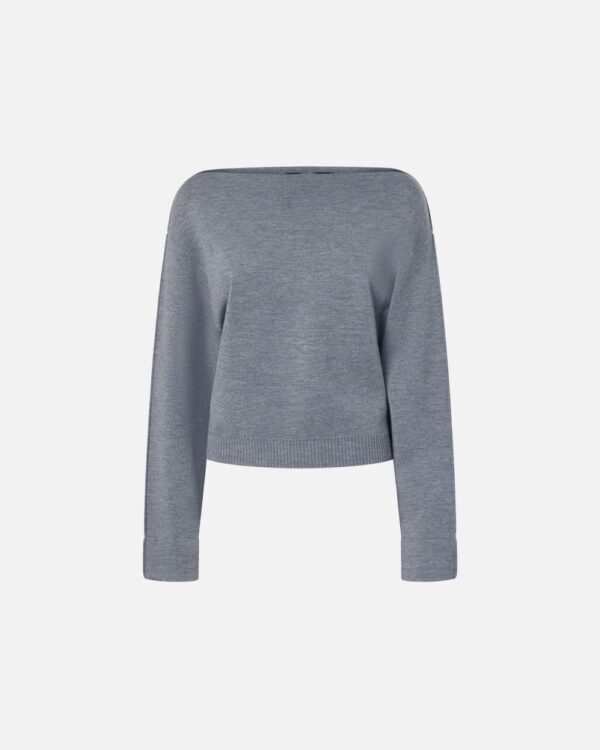 Wool sweater with boat neckline grigio folklore