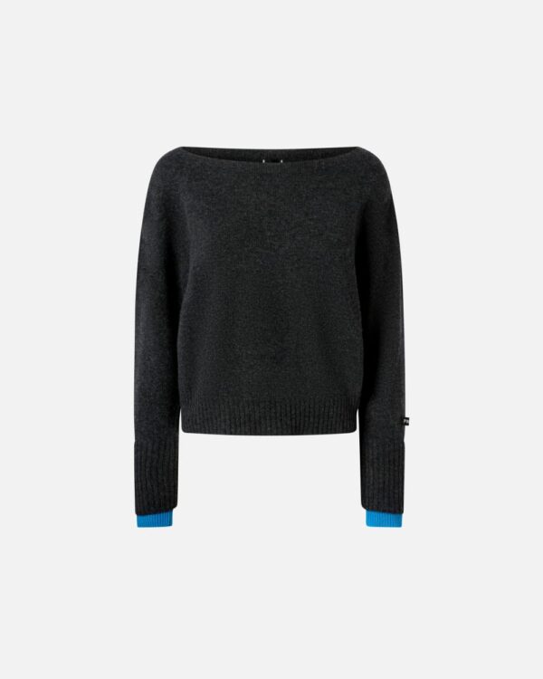 Wool and cashmere boat-neck sweater grigio e turchese
