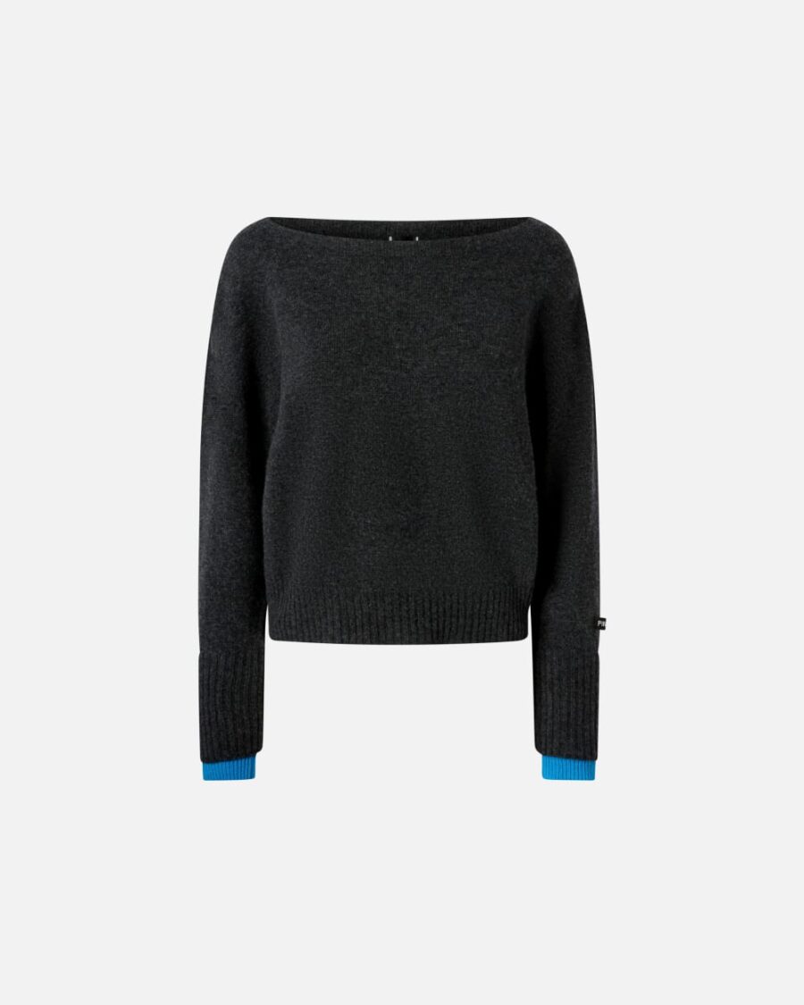Wool and cashmere boat-neck sweater grigio e turchese