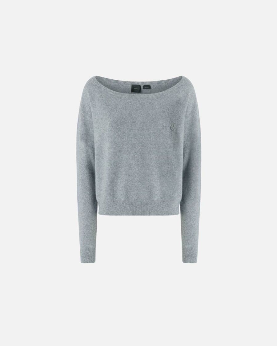 Cashmere-blend sweater with embroidered logo grigio pioggerella