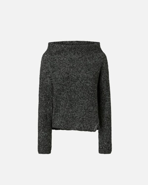 Maglione asimmetrico a coste multicolor grigio e nero e bianco
