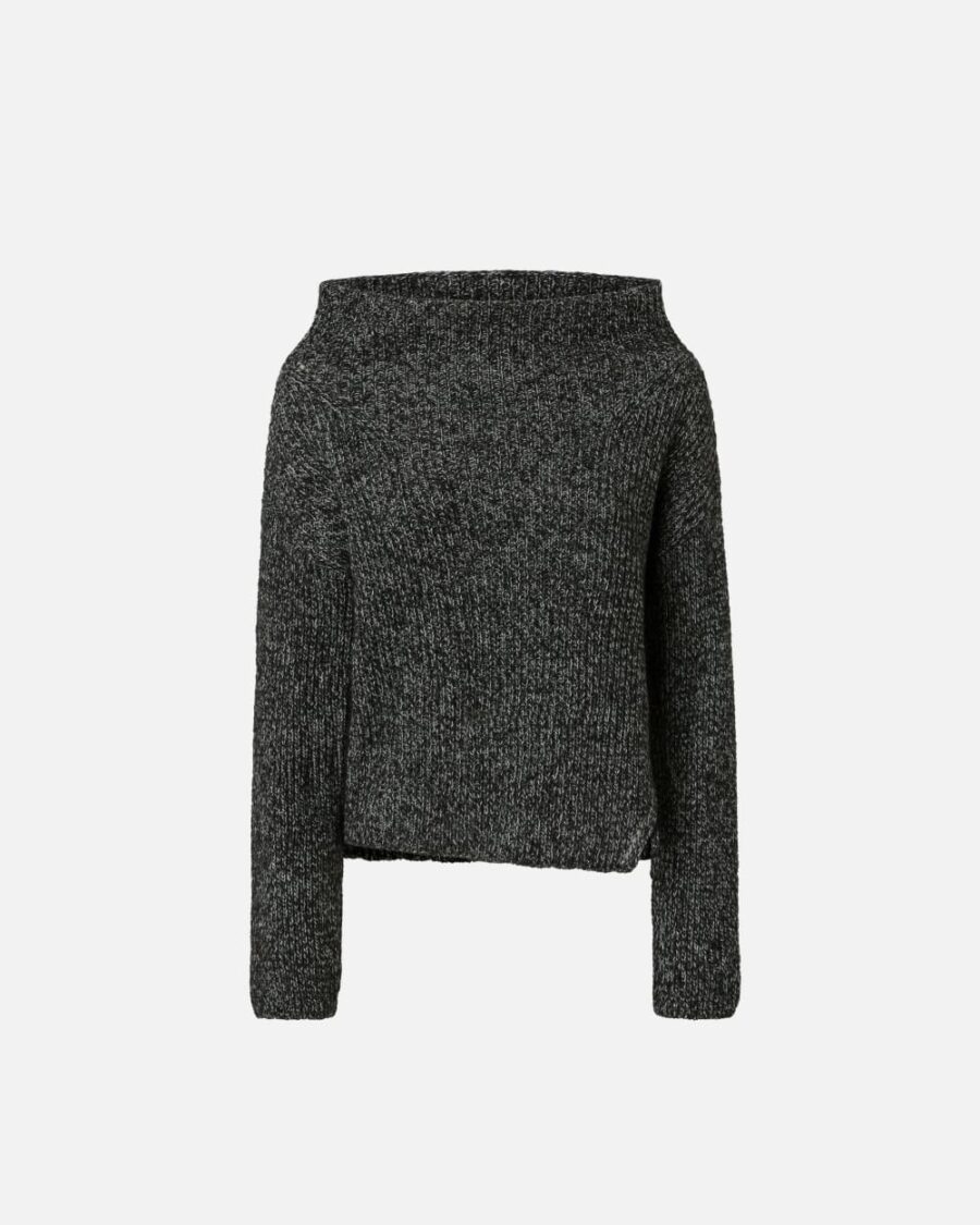 Maglione asimmetrico a coste multicolor grigio e nero e bianco