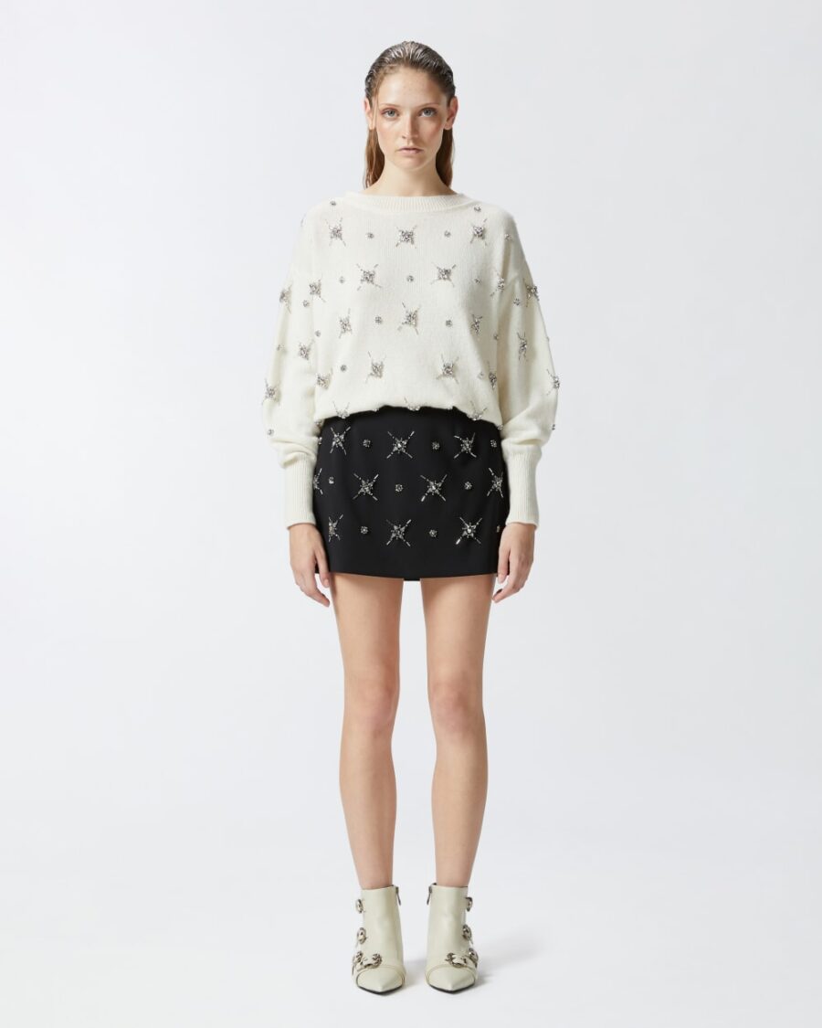 Maglione elegante con ricamo gioiello strass - immagine 4