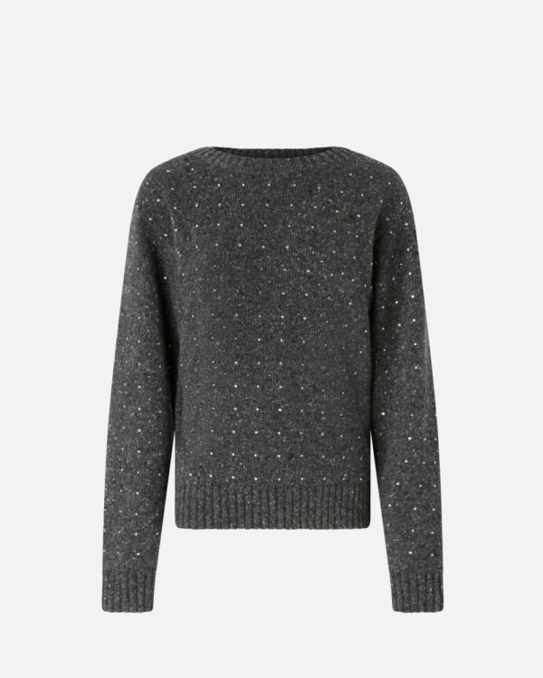 Maglione misto alpaca con strass grigio e nero