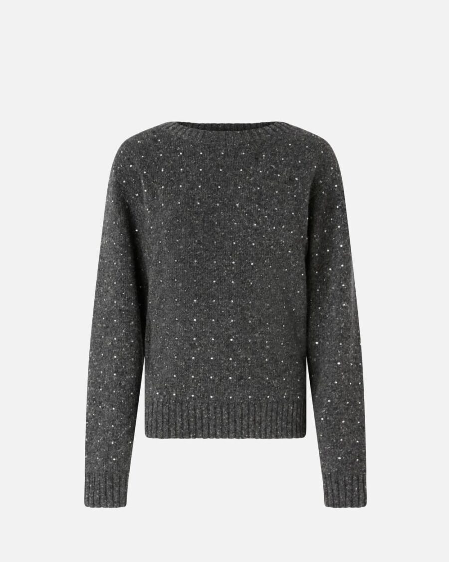 Maglione misto alpaca con strass grigio e nero