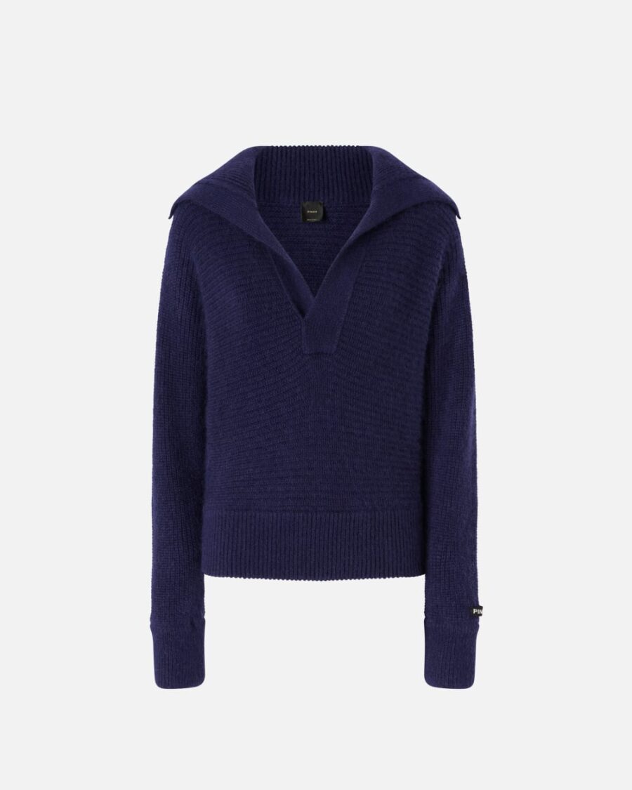 Mohair blend v-neck jumper blu e giacca marinara
